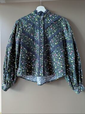 Icōne Floral Lace Trim Blouse Puff Sleeves|Romantic|Prairie|Cottagecore XS